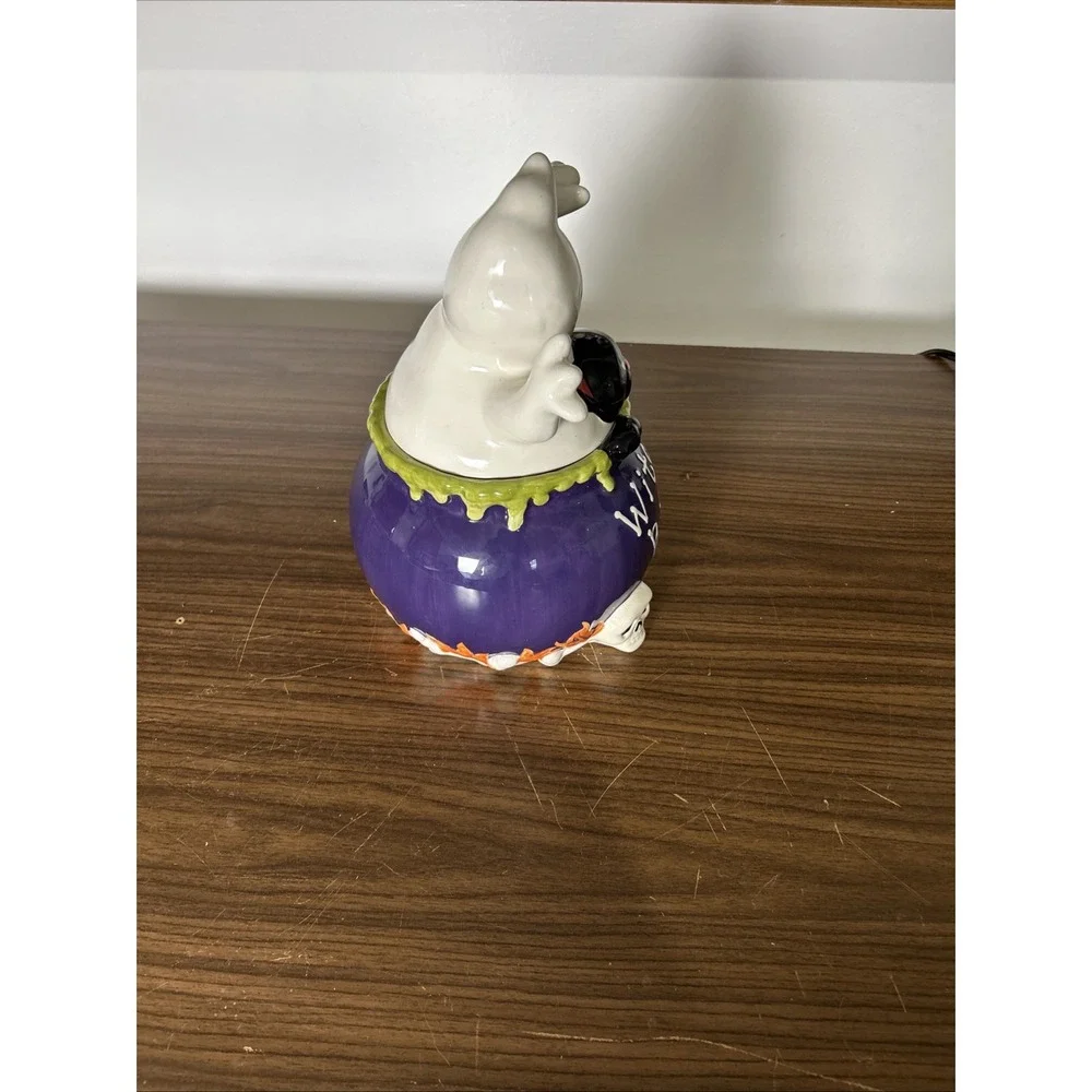 David's Cookies Halloween Witch's Brew Cauldron Cookie Jar Ghost Black Cat Skull